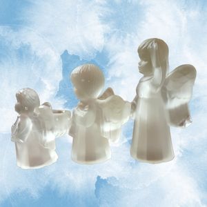 3 Vtg Celebrations Frosted Crystal  CAROLING ANGEL CANDLESTICK HOLDERS #333112F